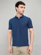 Men Blue Printed Collar Half Sleeve T-Shirt
