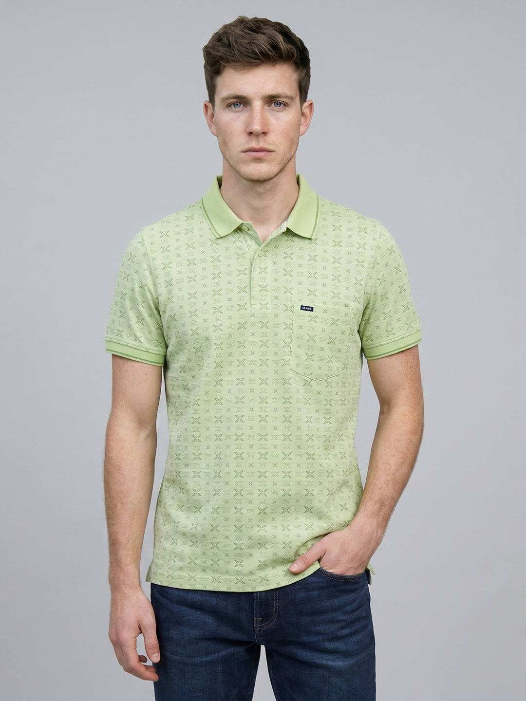 Men Green Printed Collar Half Sleeve T-Shirt