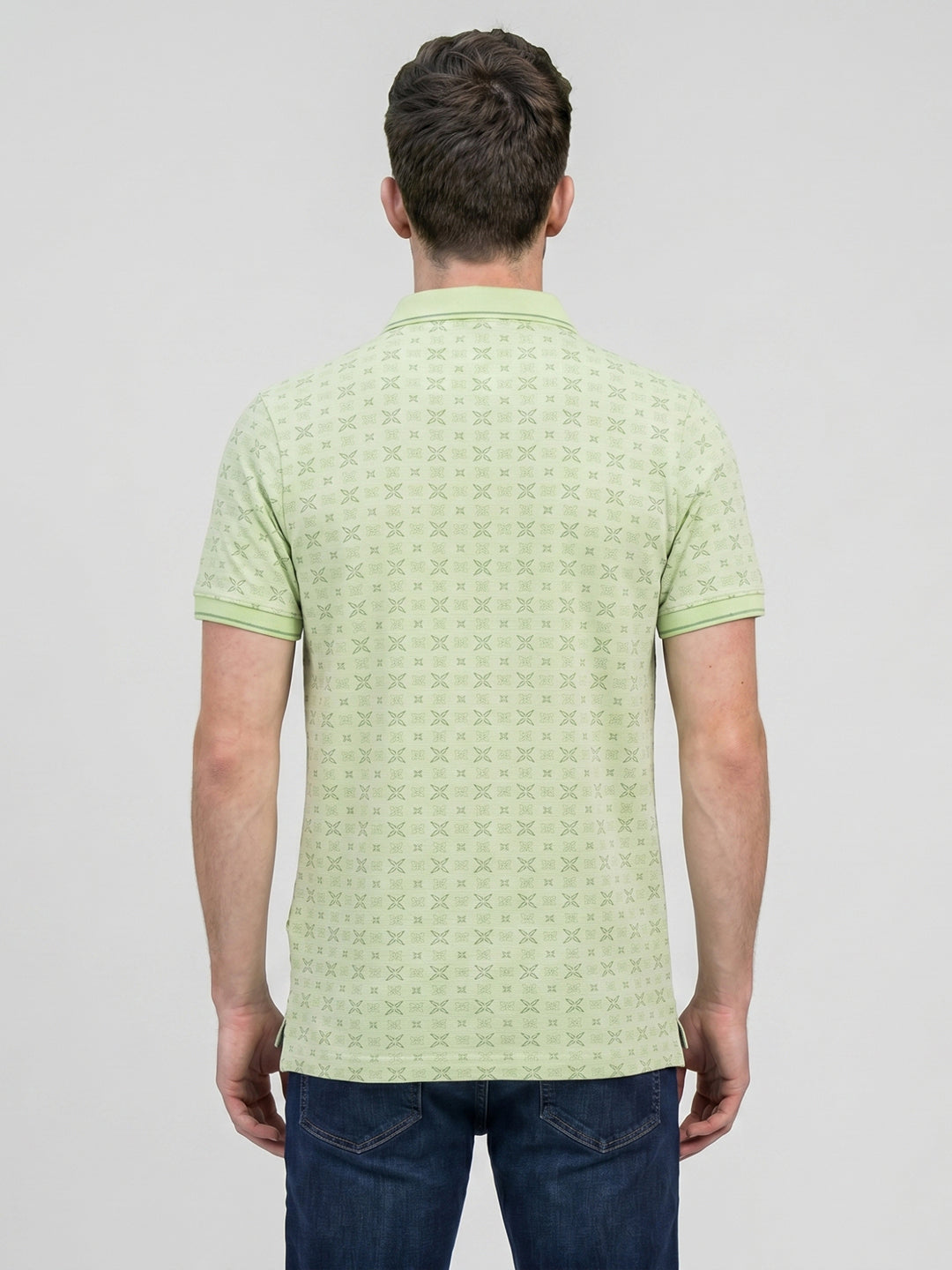 Men Green Printed Collar Half Sleeve T-Shirt