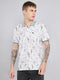 Men White Printed Collar Half Sleeve T-Shirt