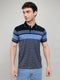 Luxuria Men Black Stripe Collar Half Sleeve T-Shirt