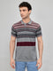 Luxuria Men Maroon Stripe Collar Half Sleeve T-Shirt