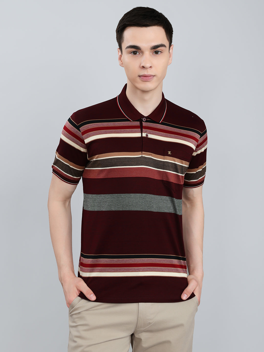 Luxuria Men Maroon Printed Collar Half Sleeve T-Shirt
