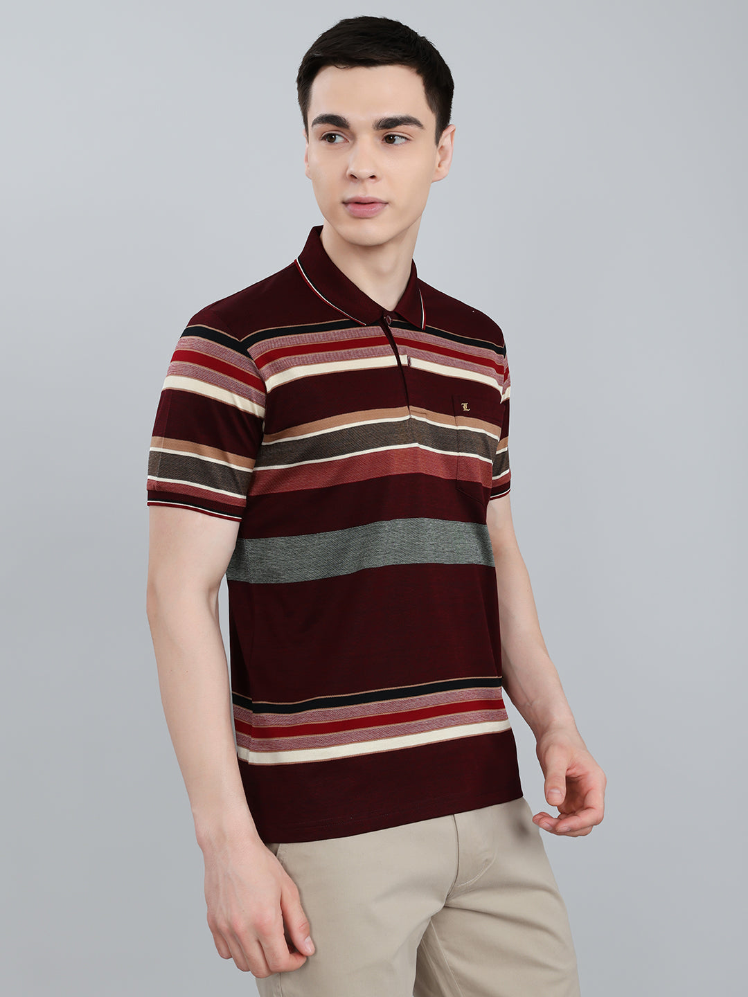 Luxuria Men Maroon Printed Collar Half Sleeve T-Shirt