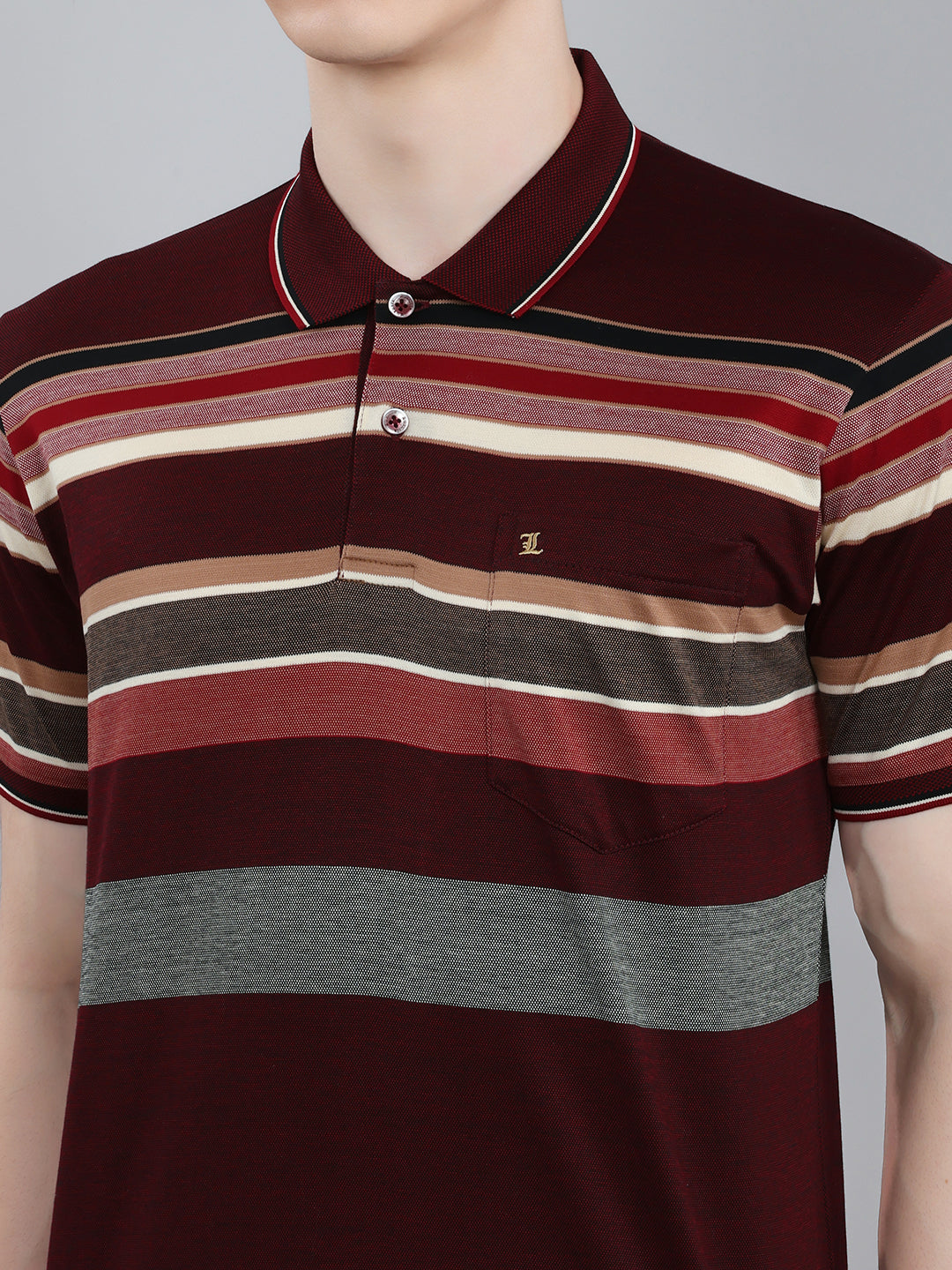 Luxuria Men Maroon Printed Collar Half Sleeve T-Shirt