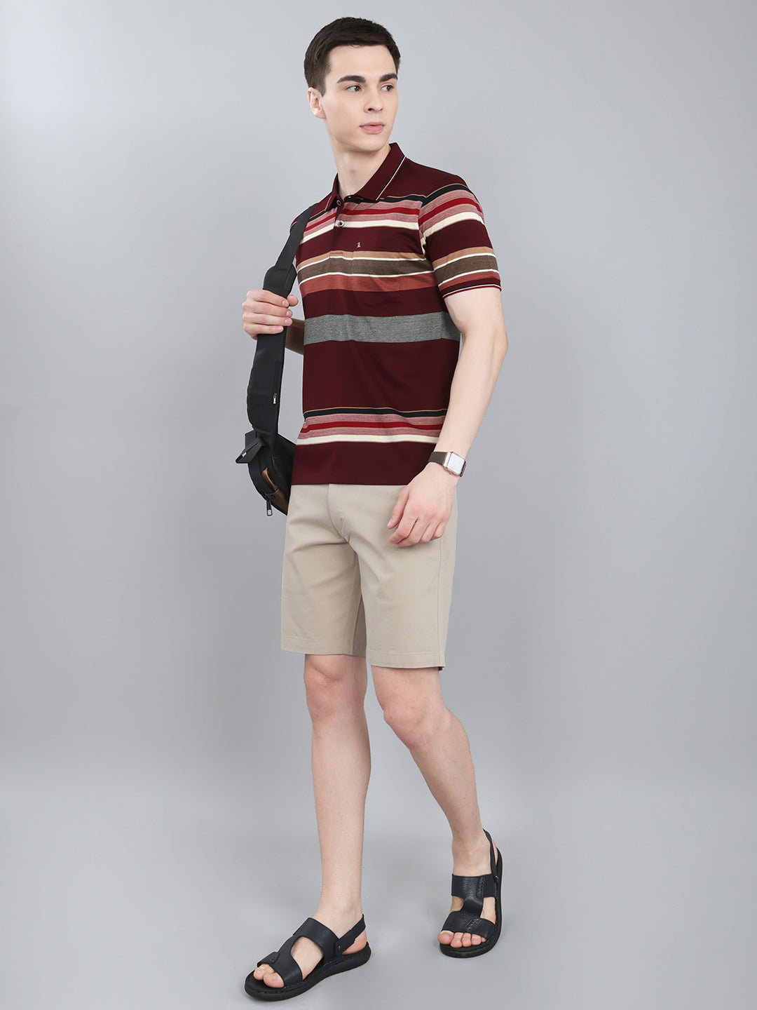 Luxuria Men Maroon Printed Collar Half Sleeve T-Shirt