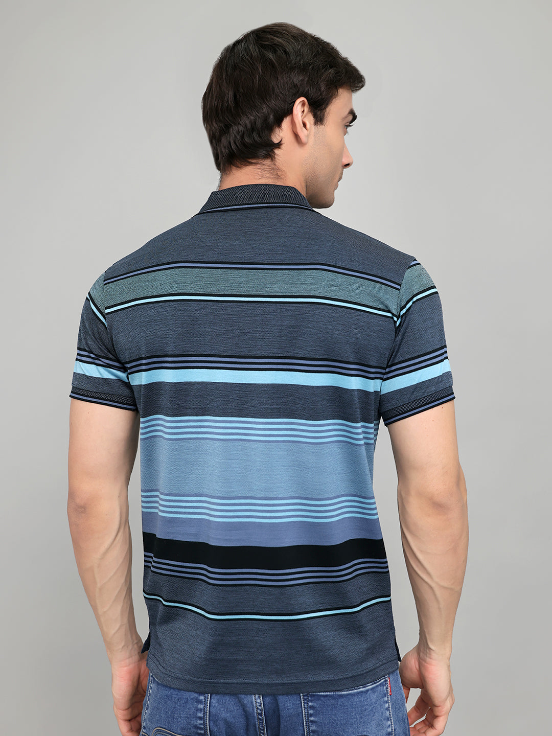 Luxuria Men Navy Blue Printed Collar Half Sleeve T-Shirt