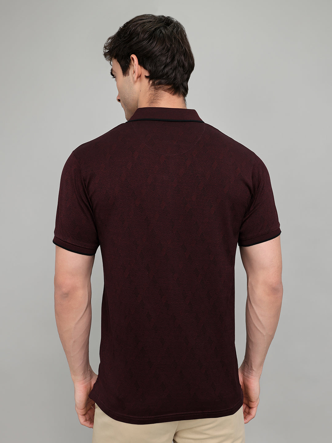 Luxuria Men Maroon Solid Collar Half Sleeve T-Shirt