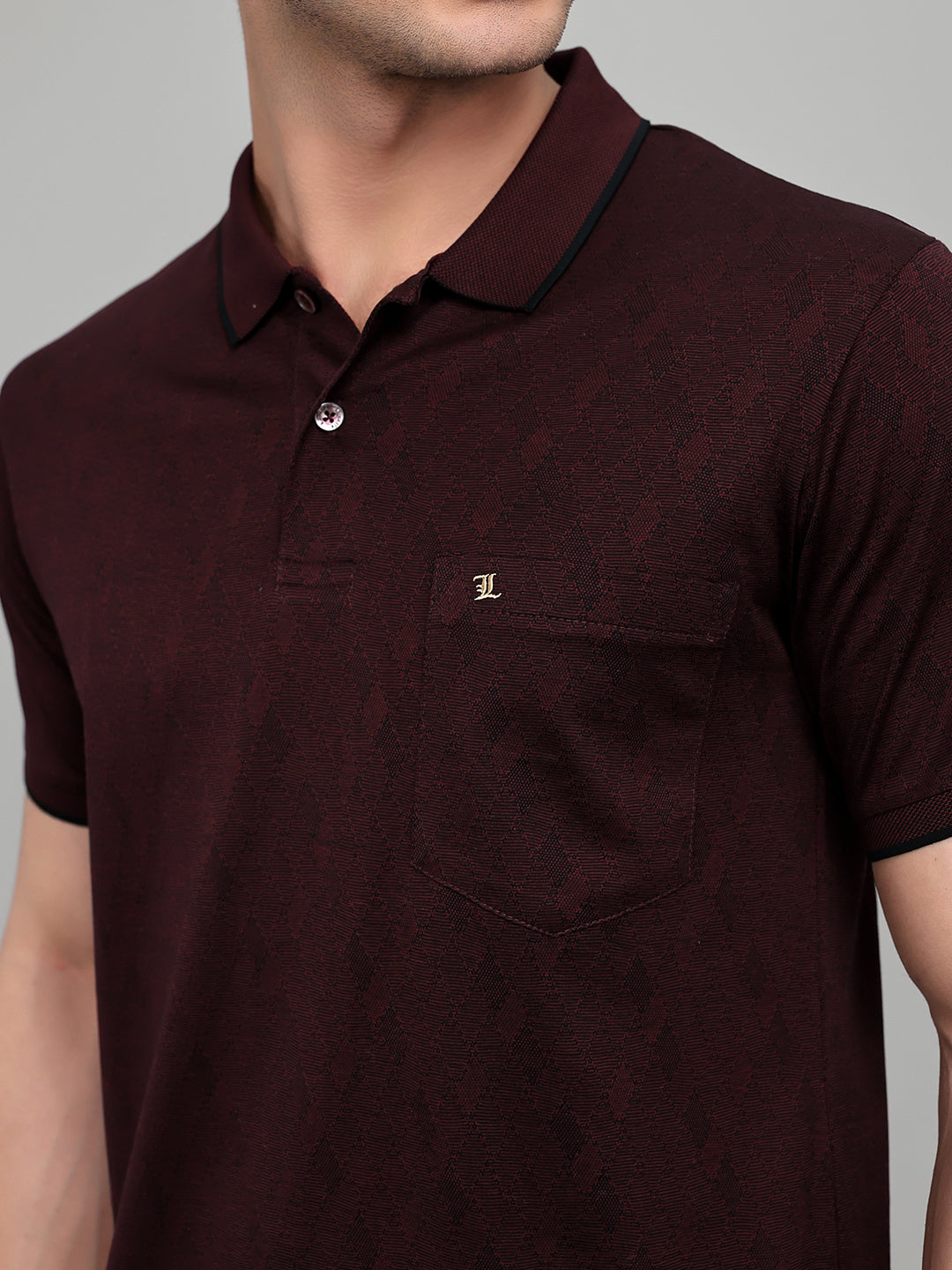 Luxuria Men Maroon Solid Collar Half Sleeve T-Shirt
