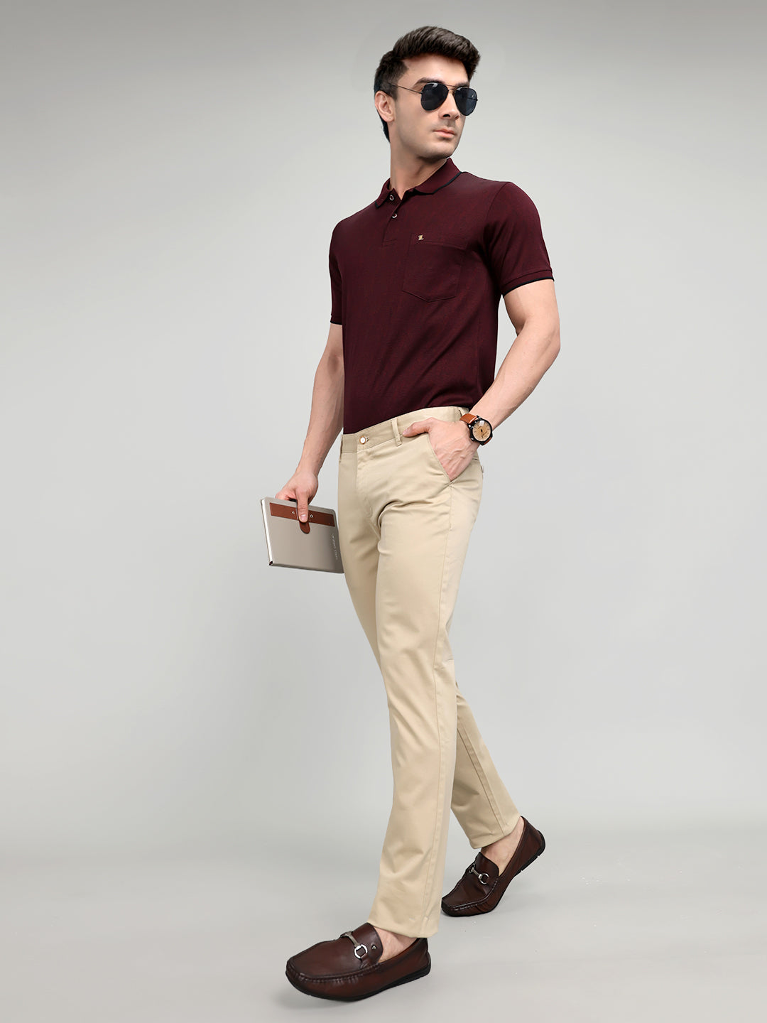 Luxuria Men Maroon Solid Collar Half Sleeve T-Shirt