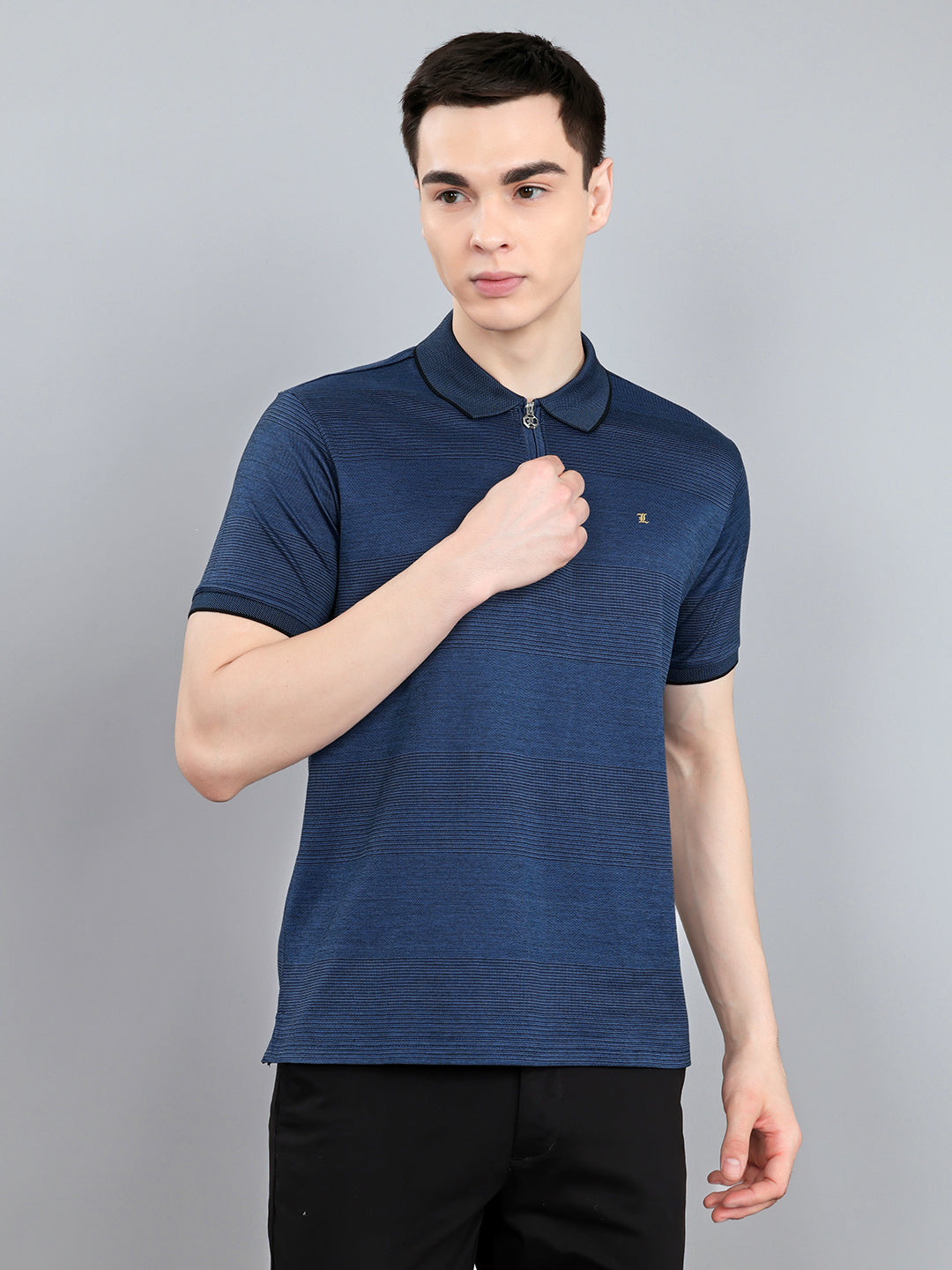 Luxuria Men Blue Printed Collar Half Sleeve T-Shirt