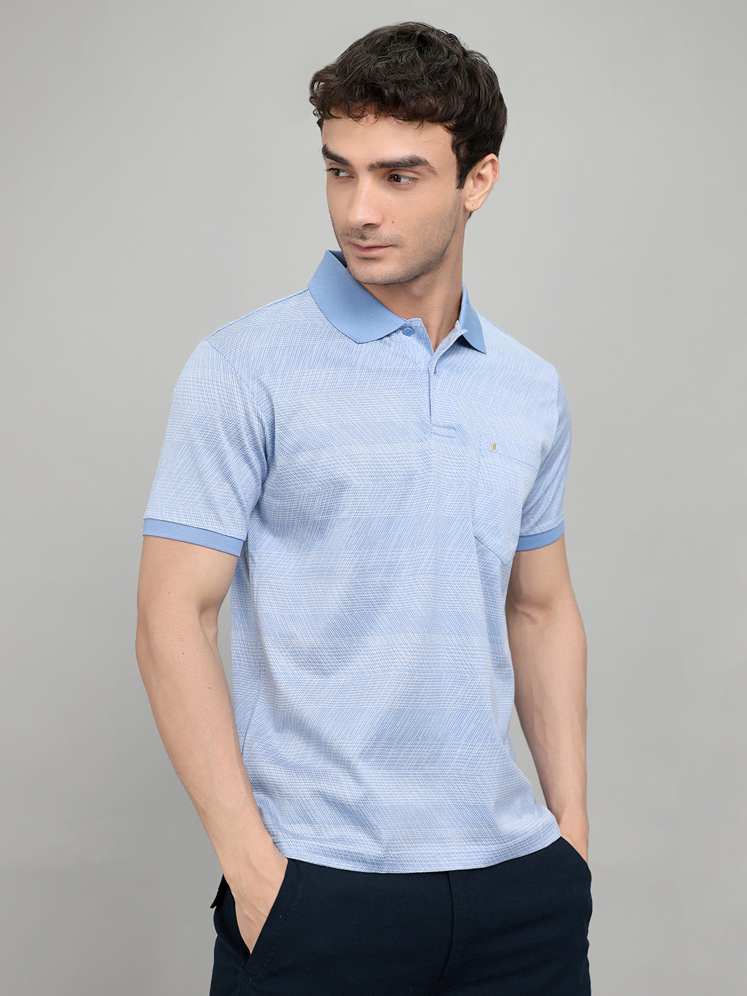 Luxuria Men Sky Blue Printed Collar Half Sleeve T-Shirt