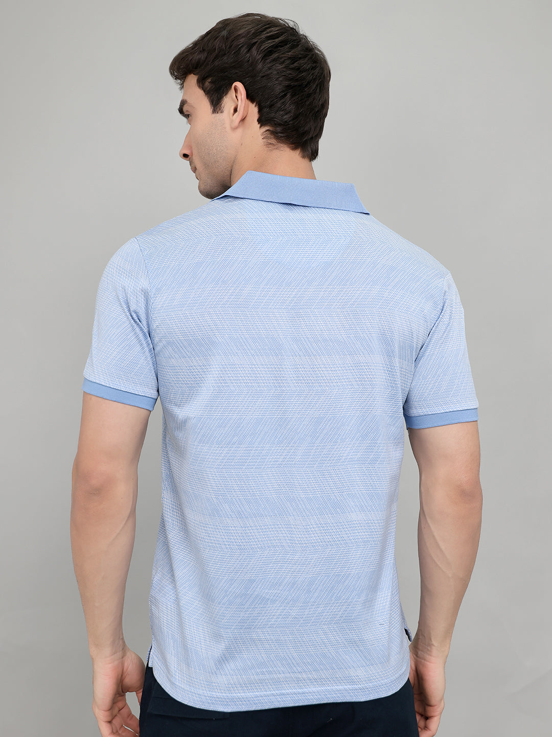 Luxuria Men Sky Blue Printed Collar Half Sleeve T-Shirt