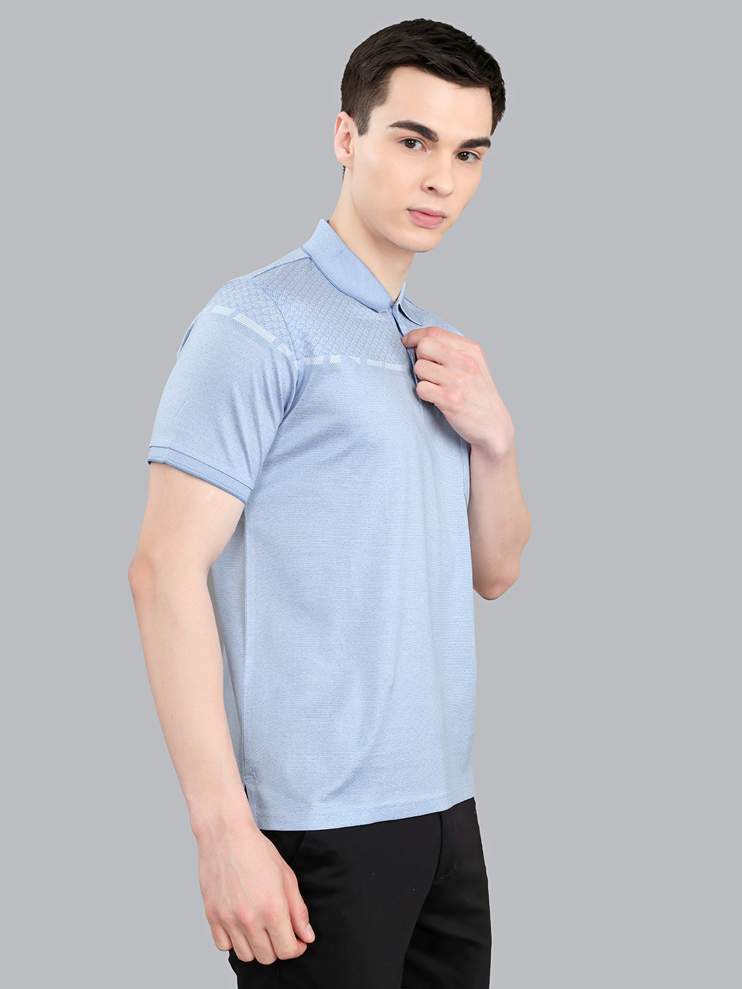 Luxuria Men Sky Blue Printed Collar Half Sleeve T-Shirt