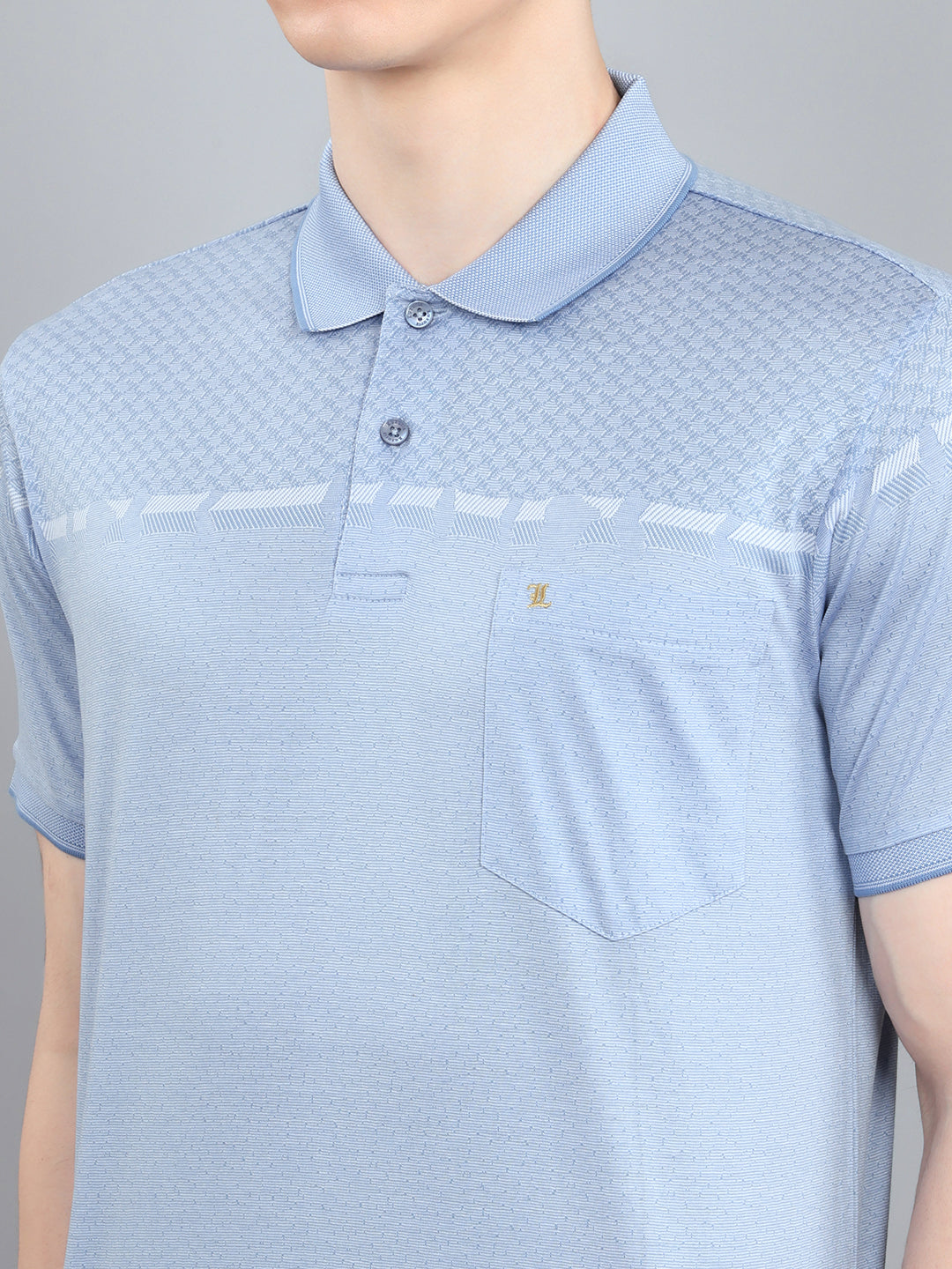 Luxuria Men Sky Blue Printed Collar Half Sleeve T-Shirt