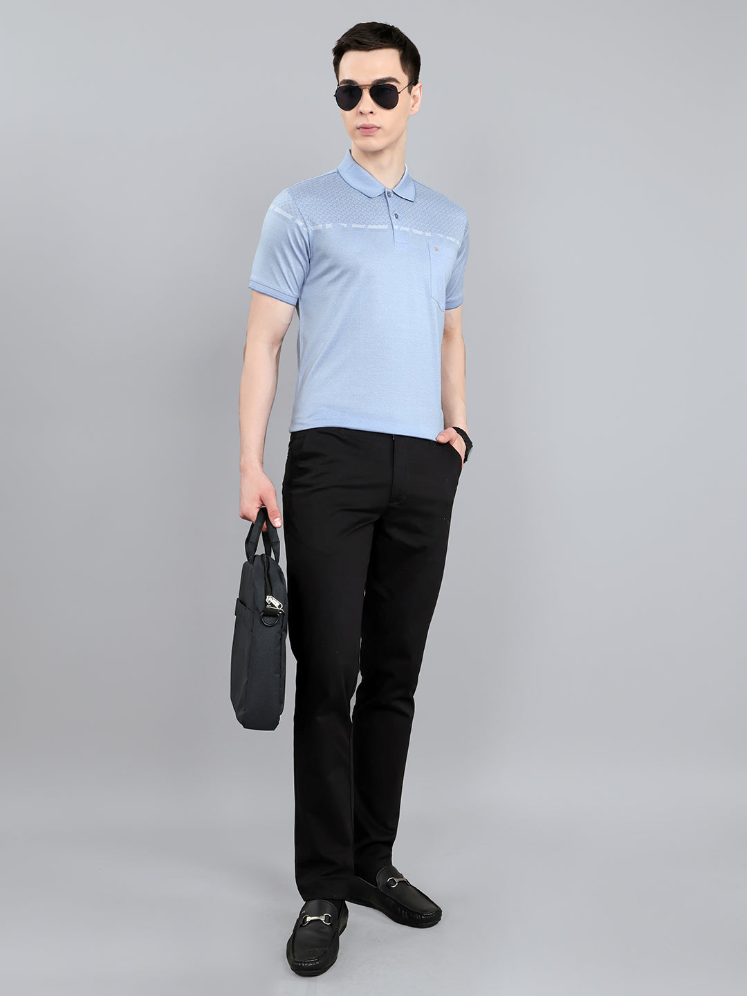 Luxuria Men Sky Blue Printed Collar Half Sleeve T-Shirt