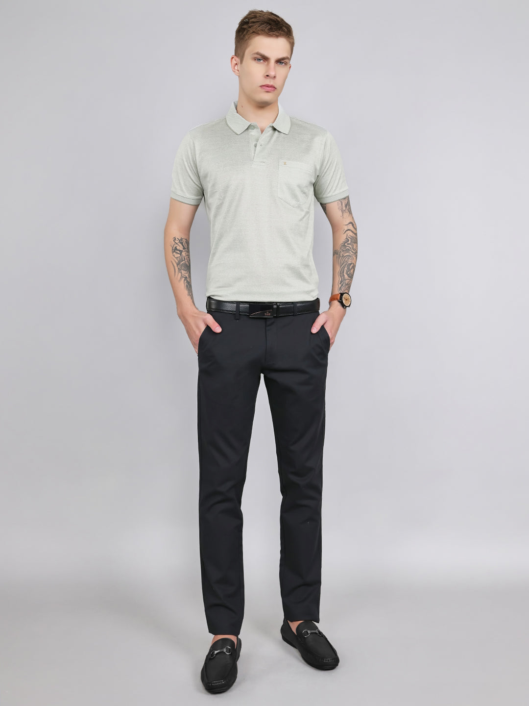 Luxuria Men Sea Green Printed Collar Half Sleeve T-Shirt