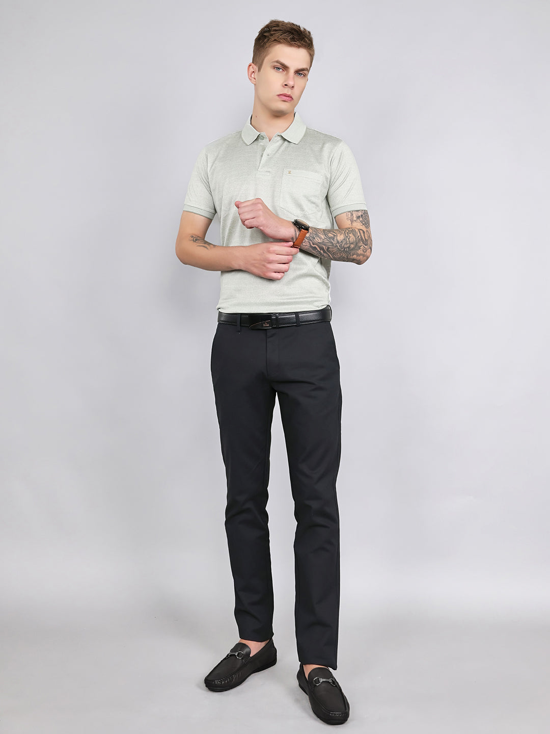 Luxuria Men Sea Green Printed Collar Half Sleeve T-Shirt