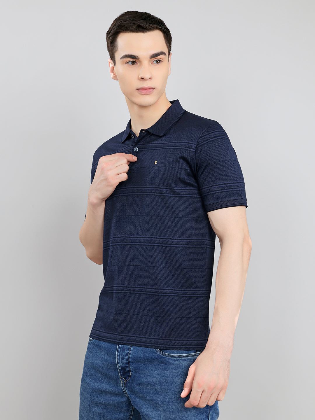 Luxuria Men Navy Blue Printed Collar Half Sleeve T-Shirt