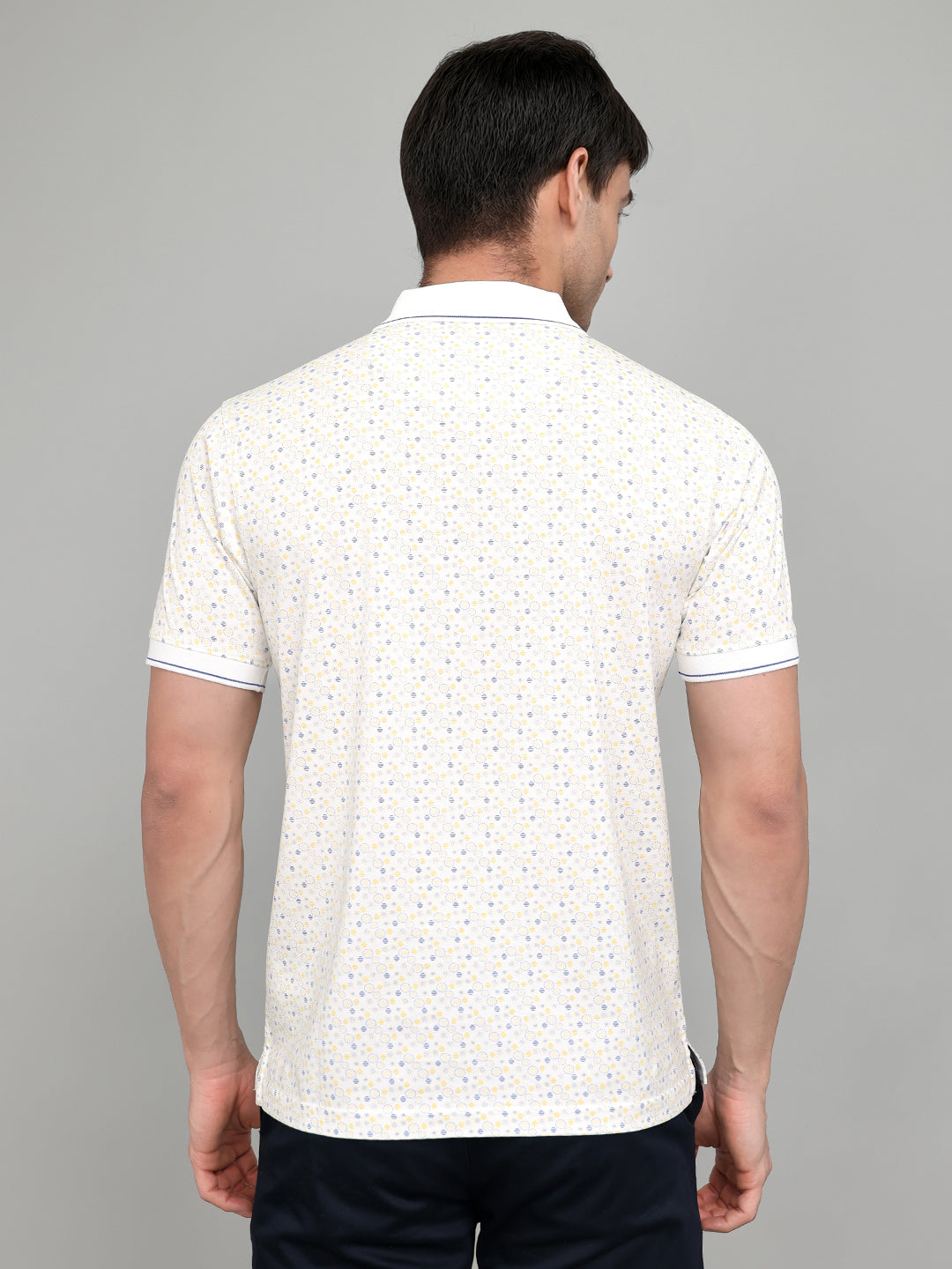 Luxuria Men White Printed Collar Half Sleeve T-Shirt