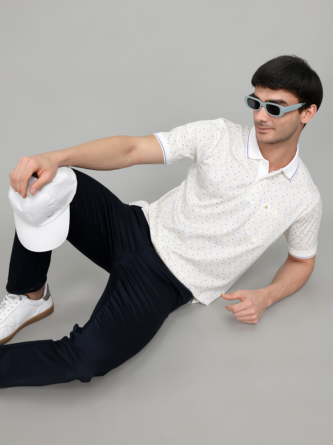 Luxuria Men White Printed Collar Half Sleeve T-Shirt