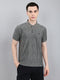 Men Grey Stripe Collar Half Sleeve T-Shirt