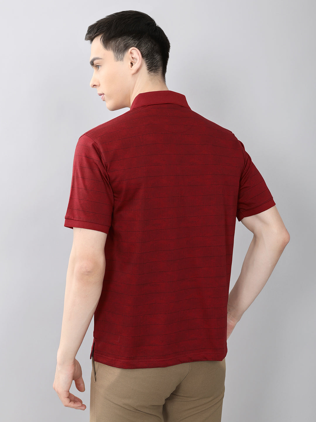 Men Maroon Stripe Collar Half Sleeve T-Shirt