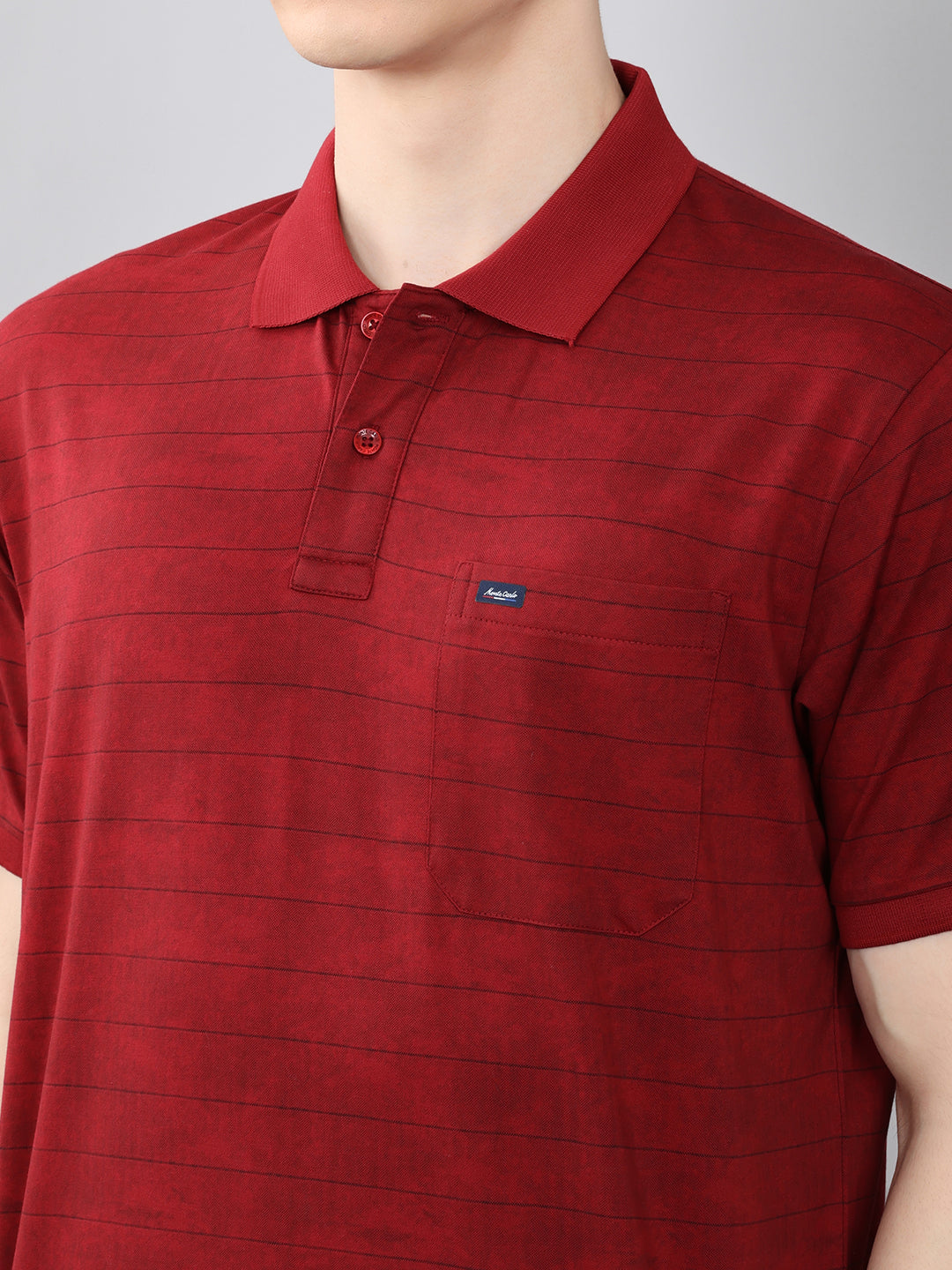 Men Maroon Stripe Collar Half Sleeve T-Shirt