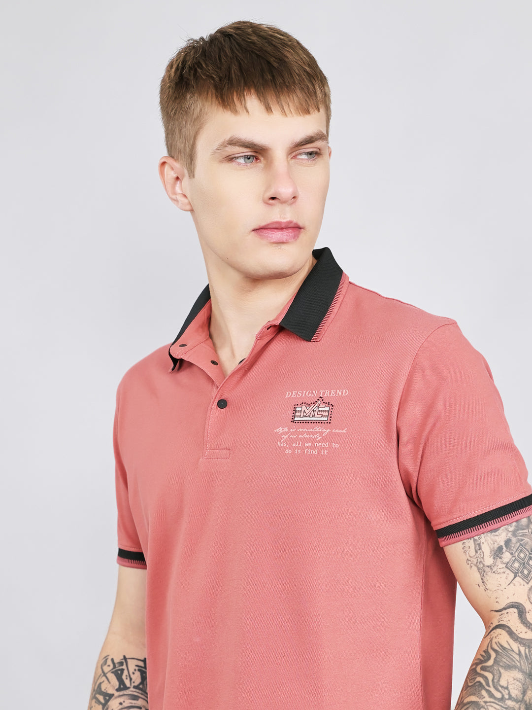 Men Rust Solid Collar Half Sleeve T-Shirt