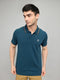 Men Teal Blue Solid Collar Half Sleeve T-Shirt