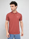 Men Rust Solid Collar Half Sleeve T-Shirt