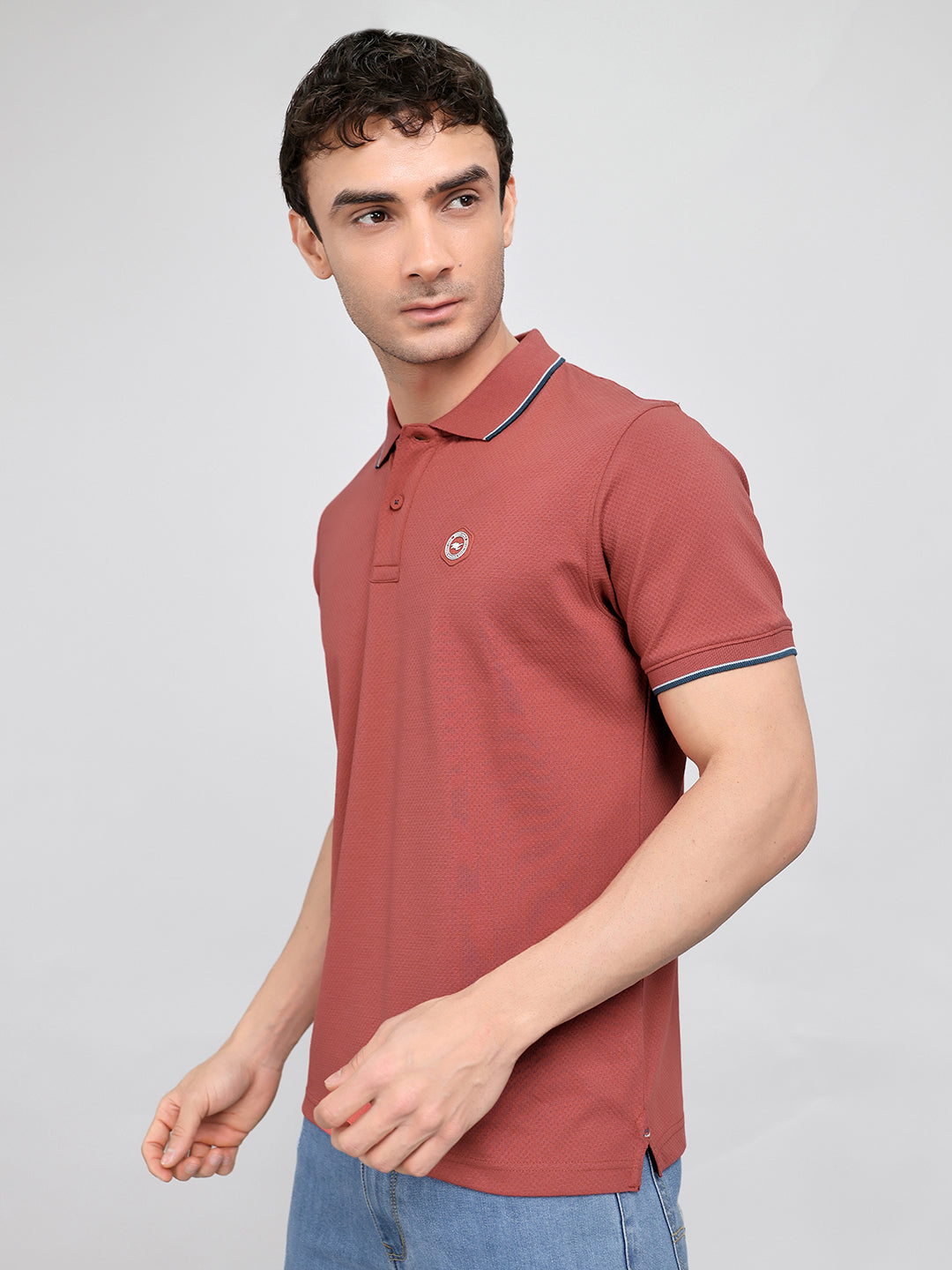 Men Rust Solid Collar Half Sleeve T-Shirt