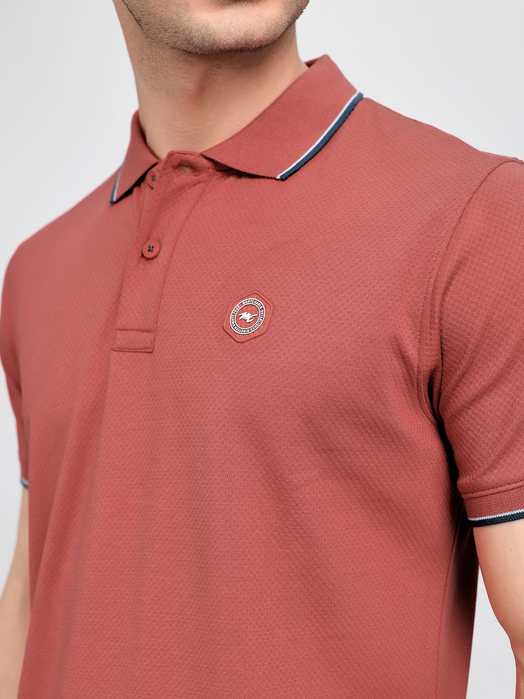 Men Rust Solid Collar Half Sleeve T-Shirt