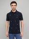 Men Navy Blue Embroidered Collar Half Sleeve T-Shirt
