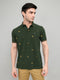 Men Green Embroidered Collar Half Sleeve T-Shirt