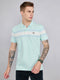 Men Turquoise Blue Stripe Collar Half Sleeve T-Shirt