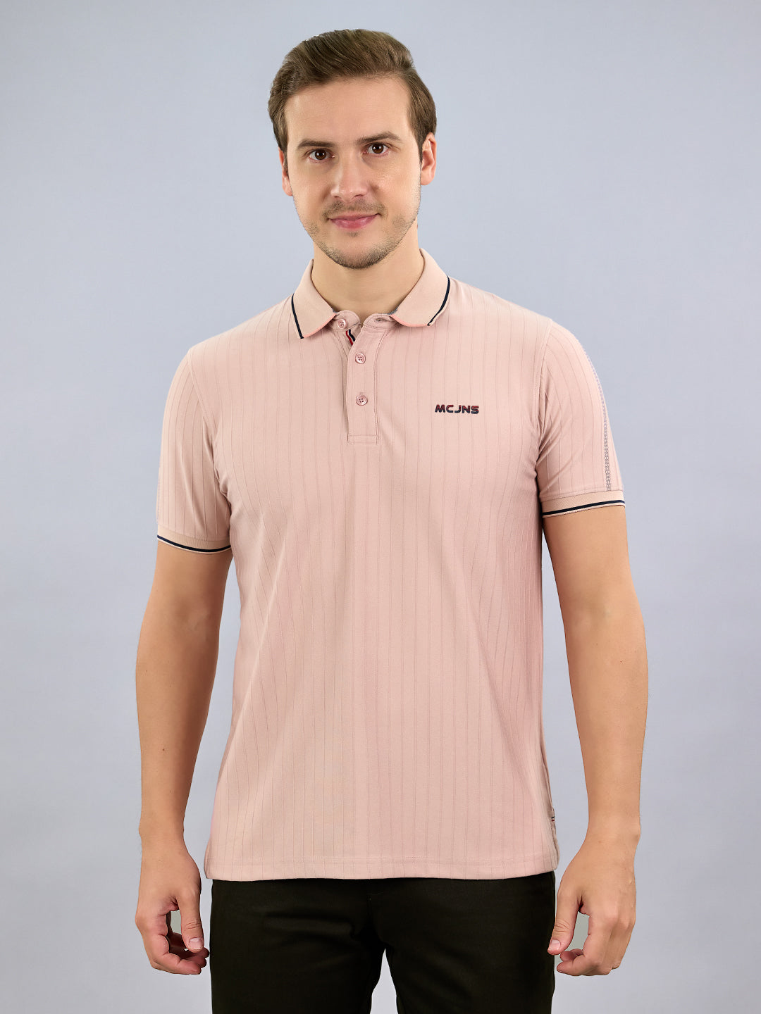 Men Pink Printed Polo Collar Half Sleeve T-Shirt