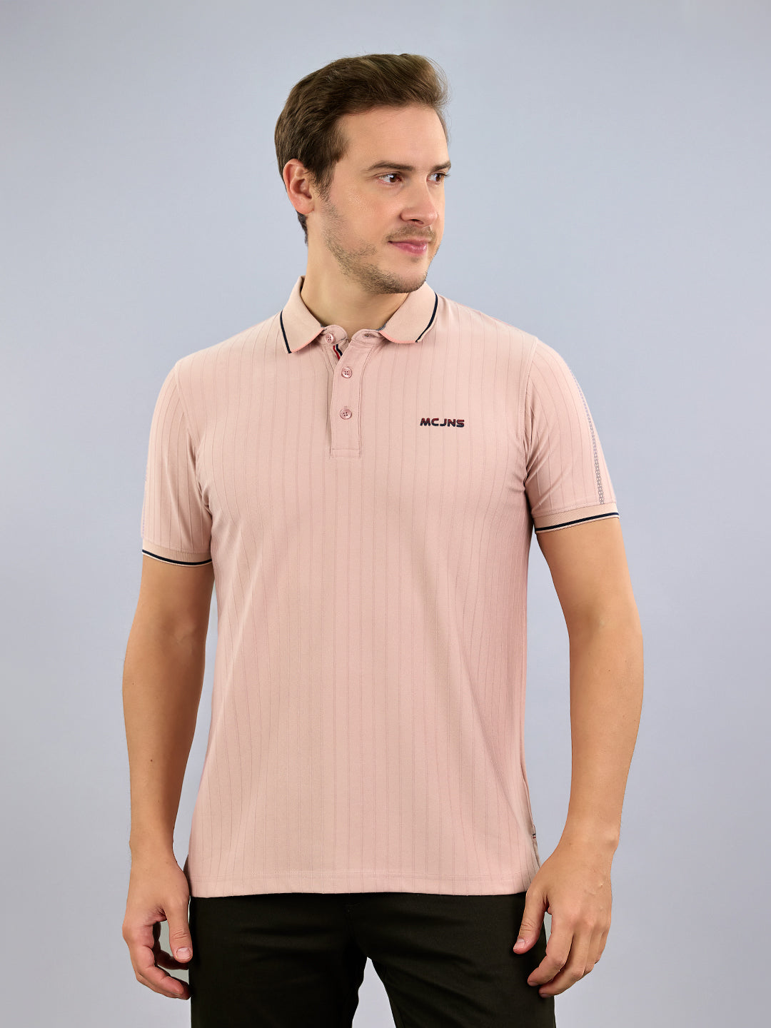 Men Pink Printed Polo Collar Half Sleeve T-Shirt
