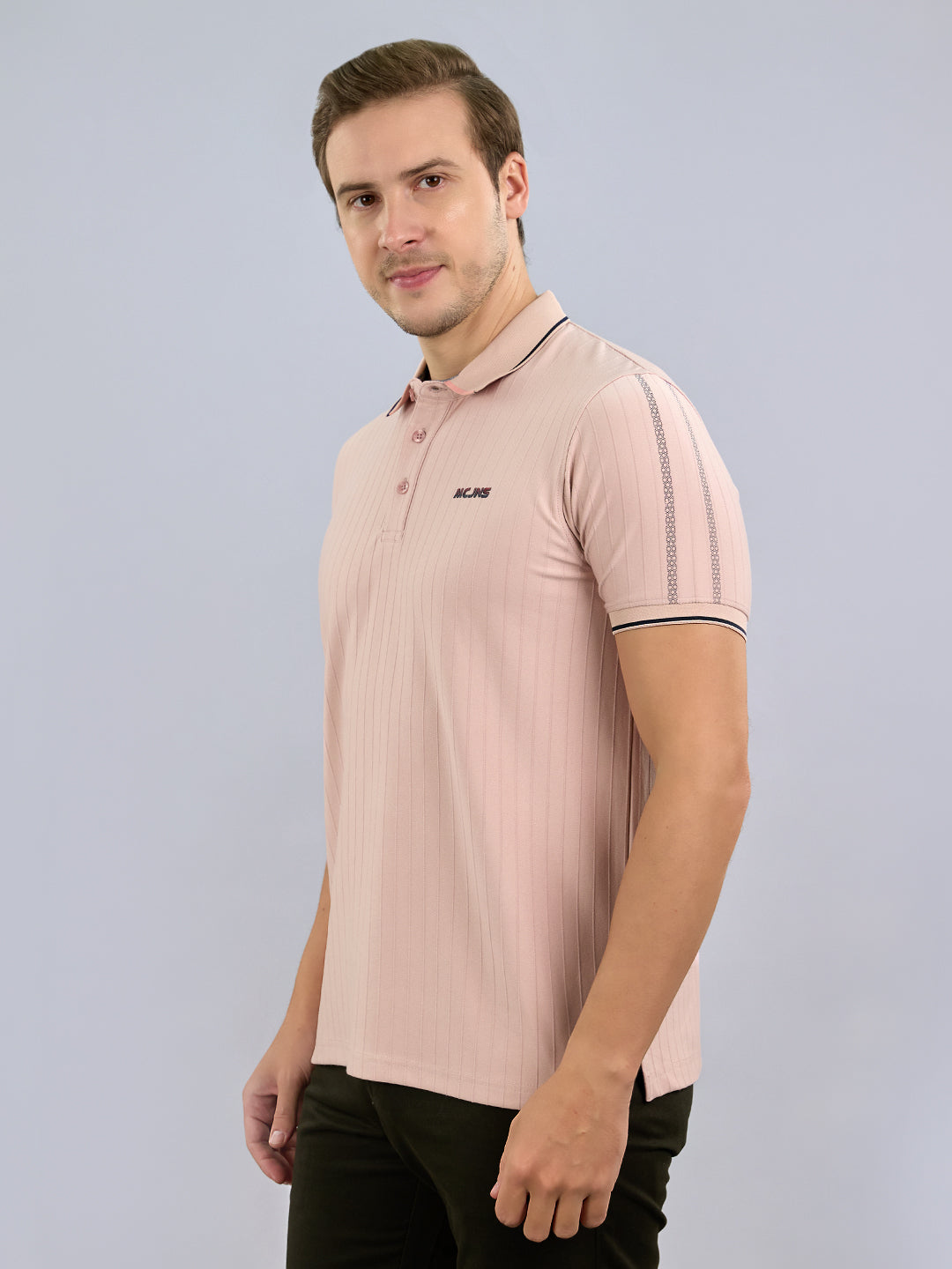 Men Pink Printed Polo Collar Half Sleeve T-Shirt