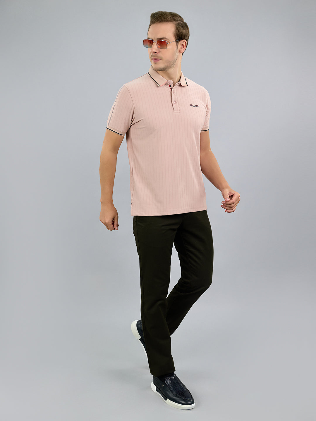 Men Pink Printed Polo Collar Half Sleeve T-Shirt