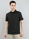Men Black Stripe Collar Half Sleeve T-Shirt