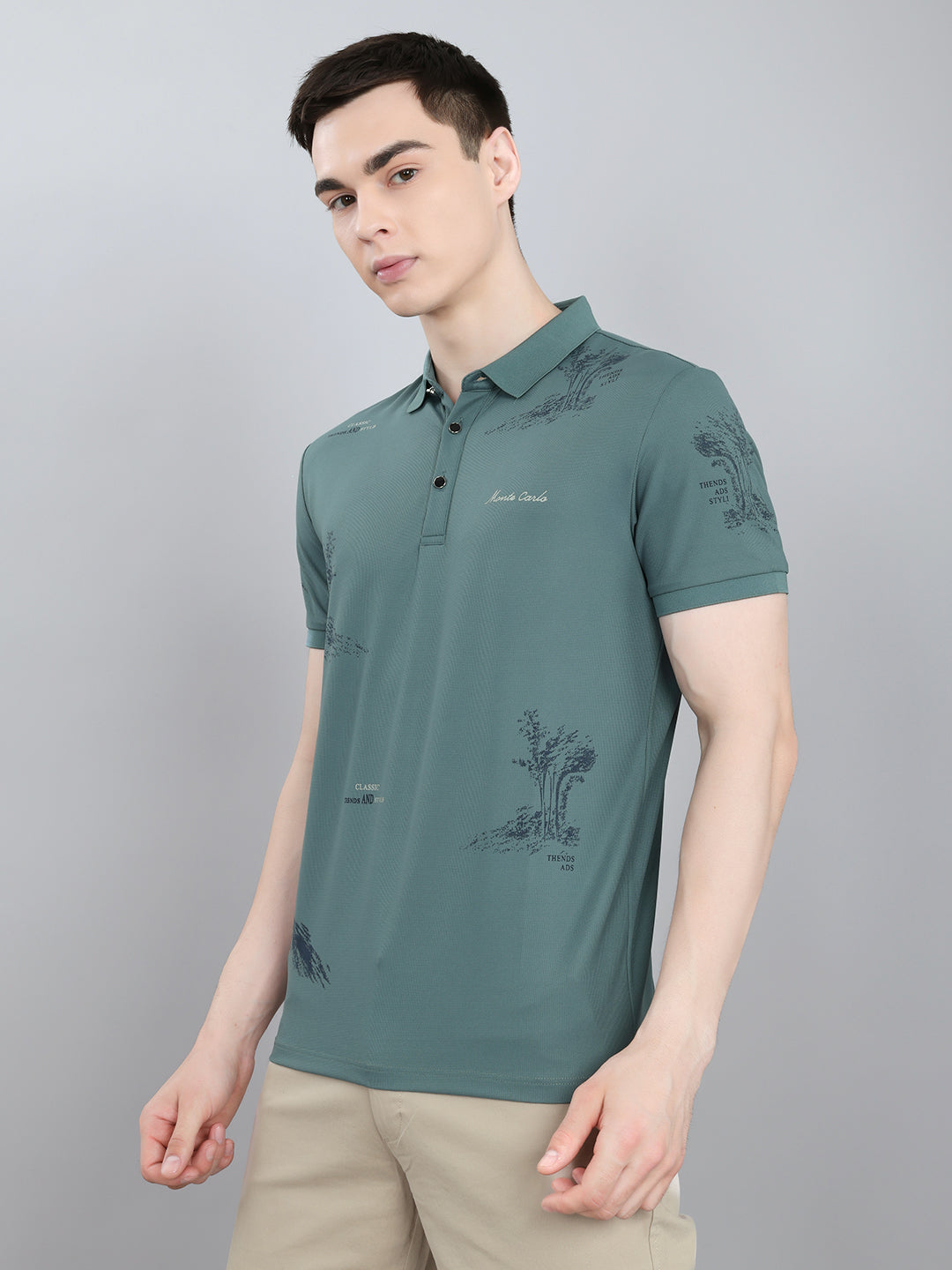 Men Green Printed Collar Half Sleeve T-Shirt