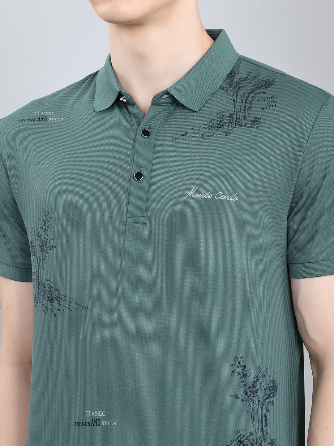 Men Green Printed Collar Half Sleeve T-Shirt