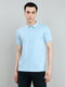 Men Sky Blue Printed Collar Half Sleeve T-Shirt