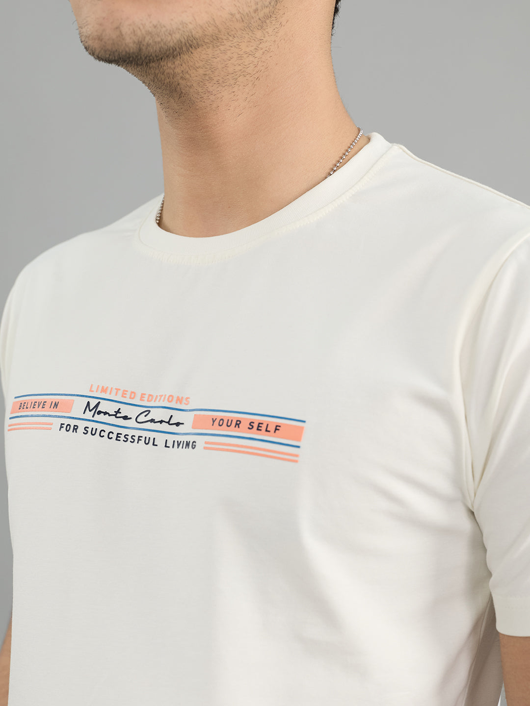 Men White Printed Round Neck Half Sleeve T-Shirt