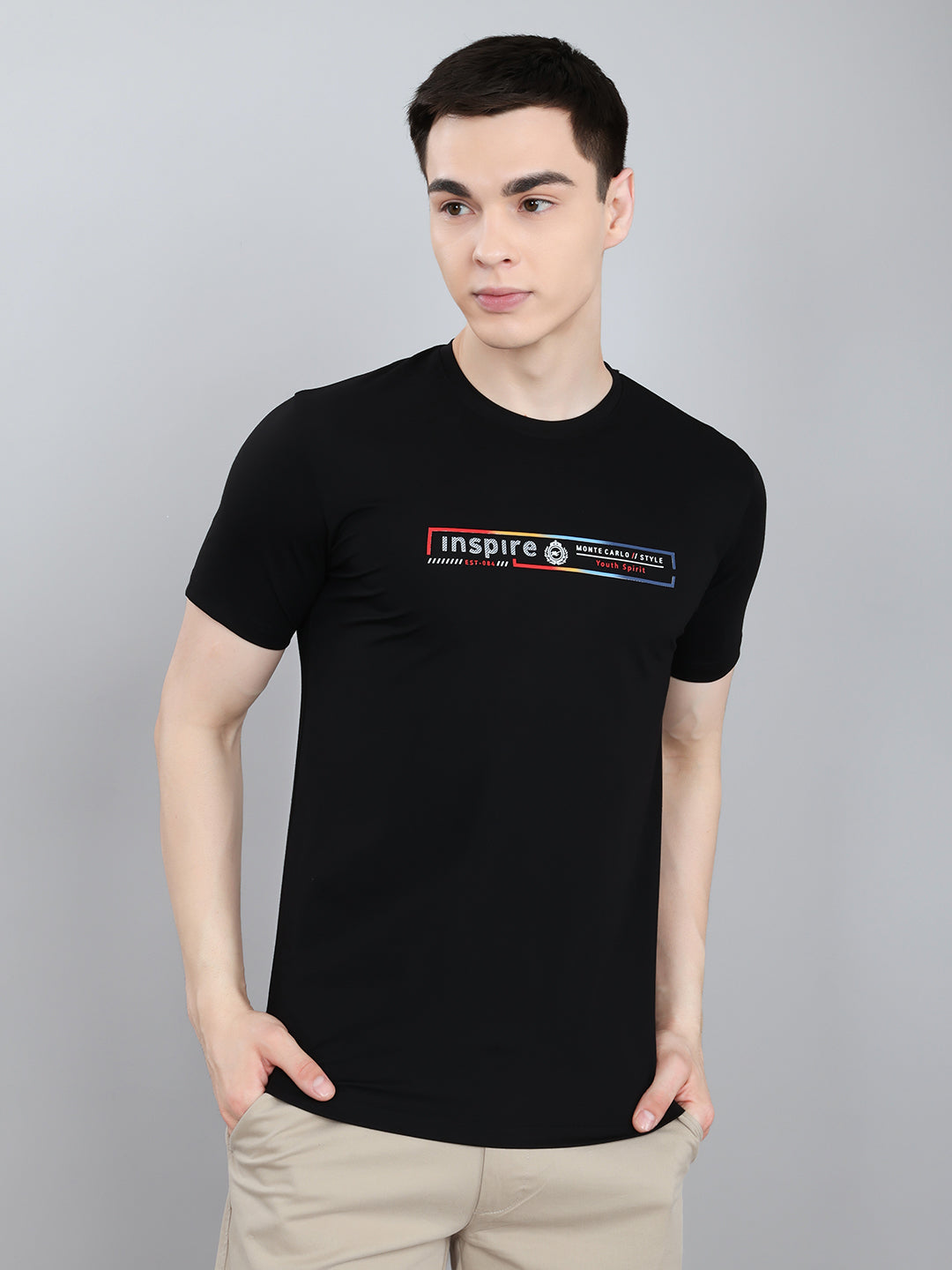 Men Black Solid Round Neck Half Sleeve T-Shirt