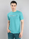 Men Turquoise Blue Printed Round Neck Half Sleeve T-Shirt