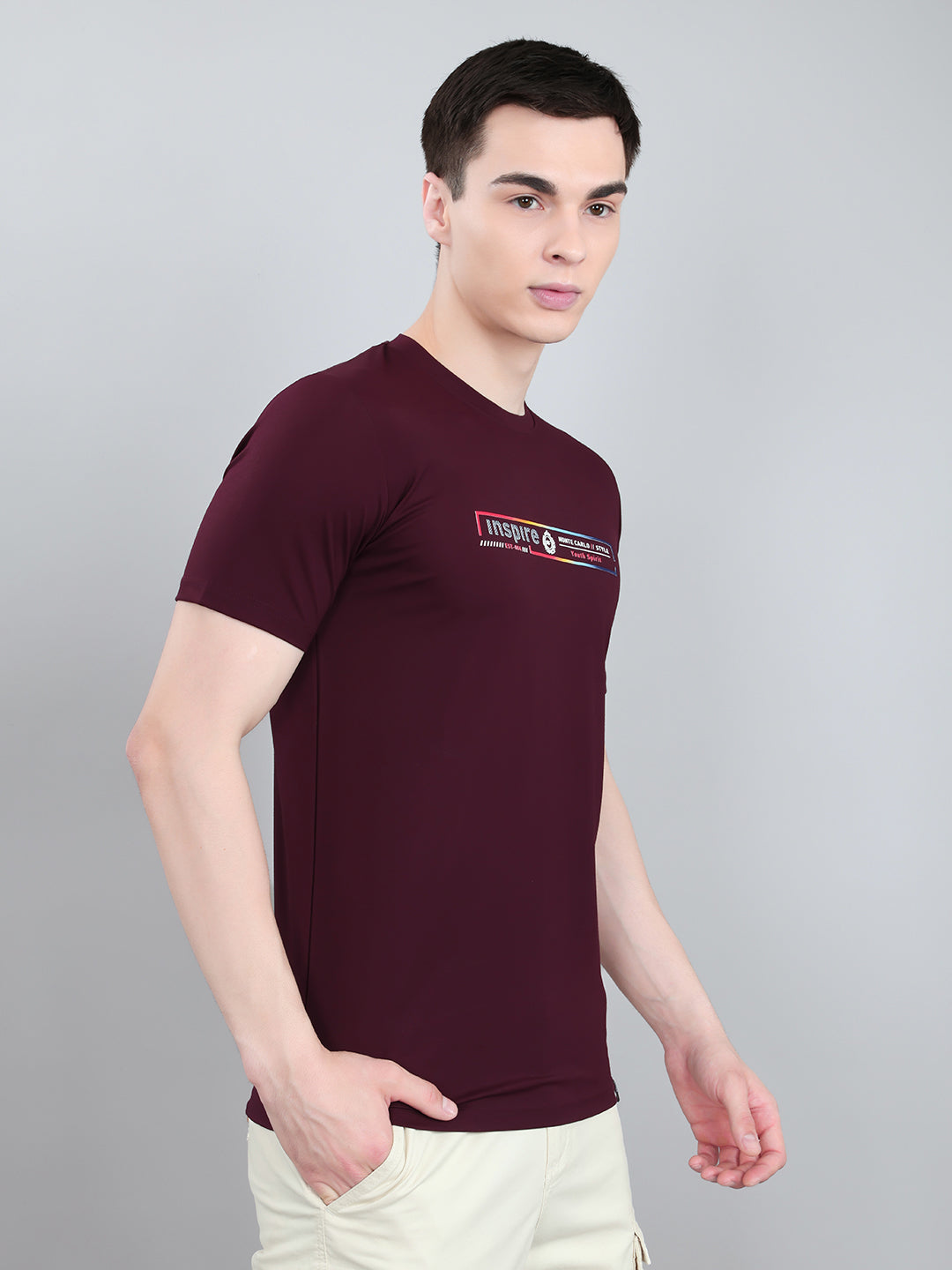 Men Maroon Printed Round Neck Half Sleeve T-Shirt