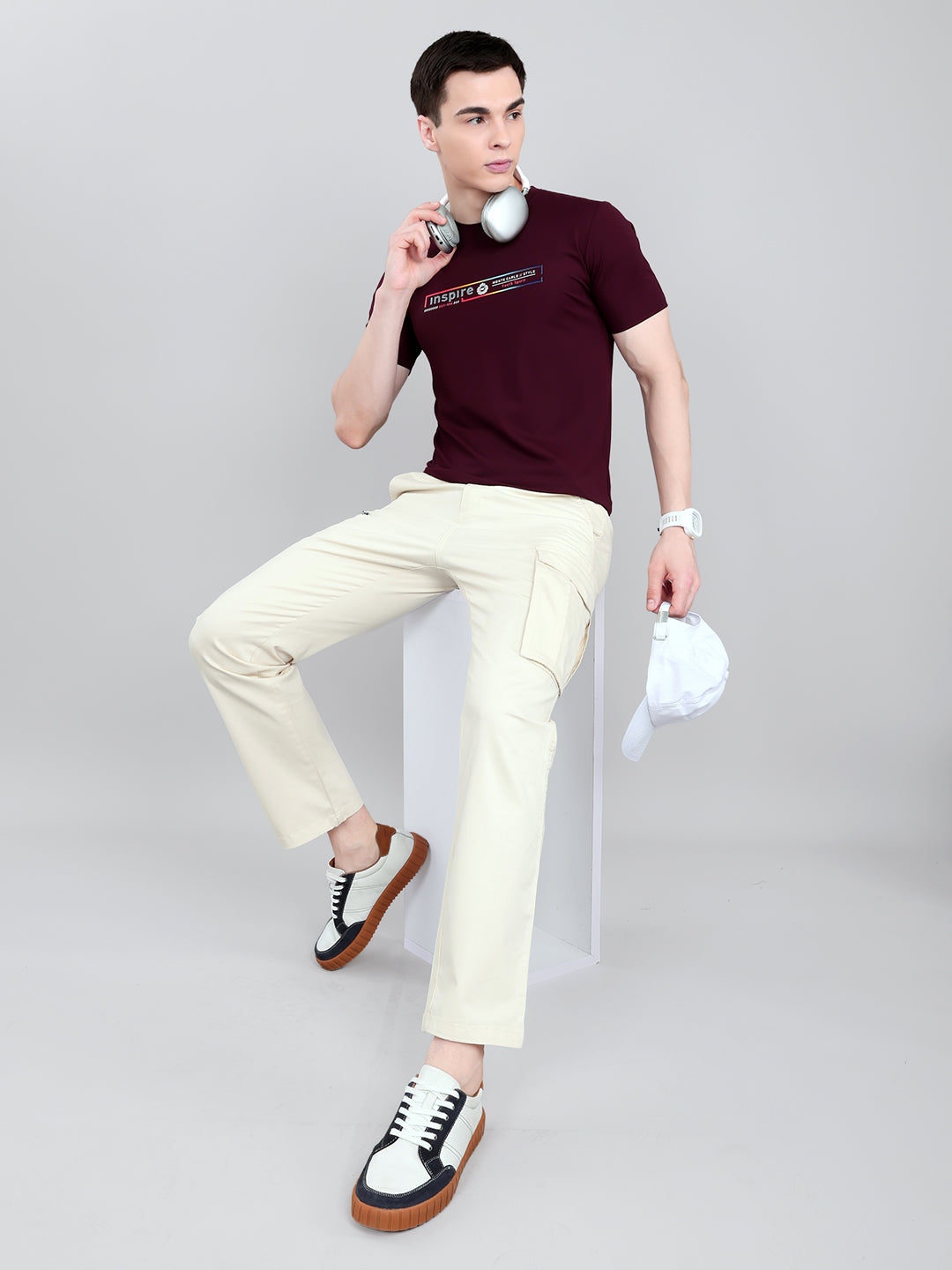 Men Maroon Printed Round Neck Half Sleeve T-Shirt