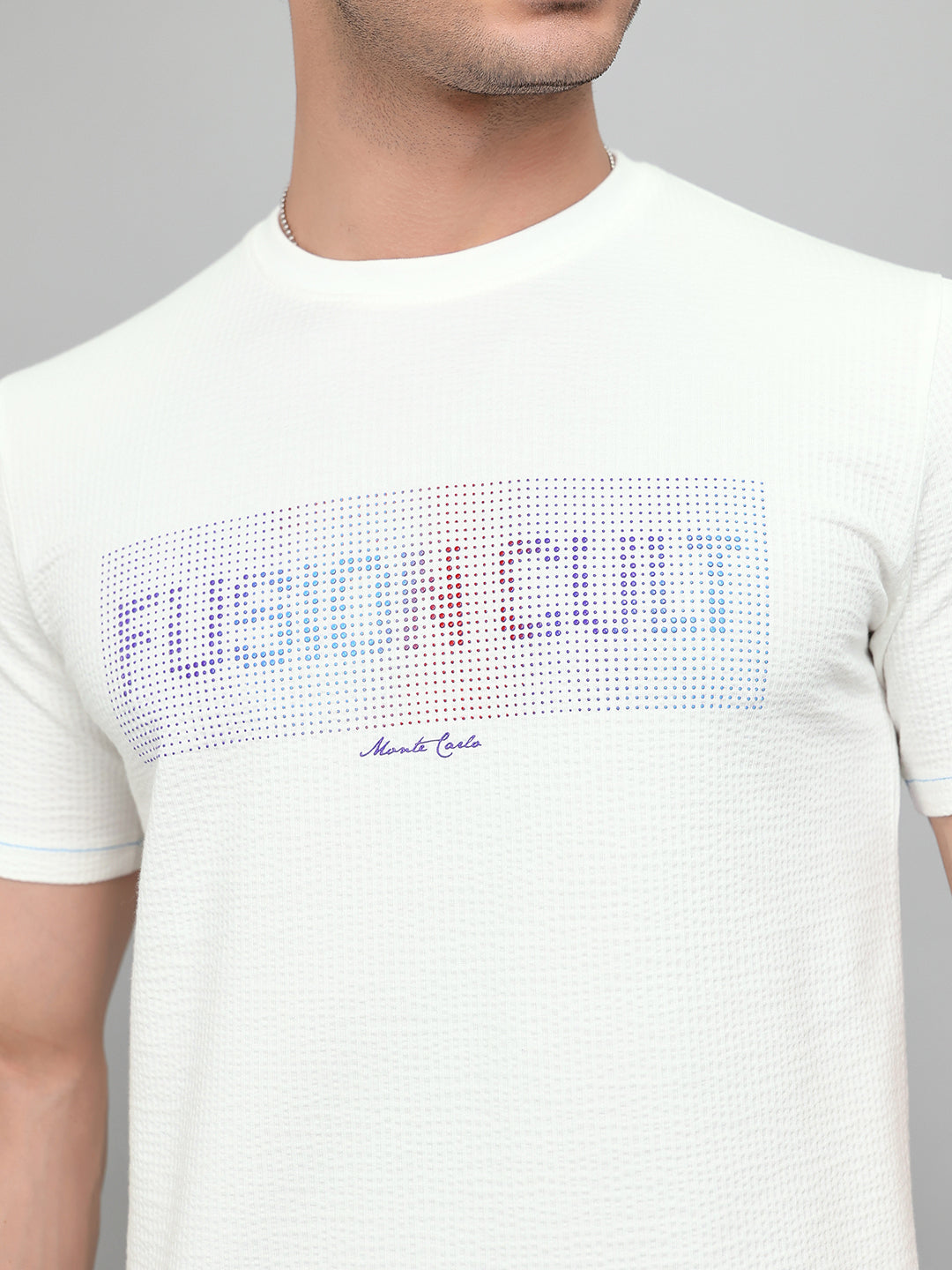 Men White Printed Round Neck Half Sleeve T-Shirt